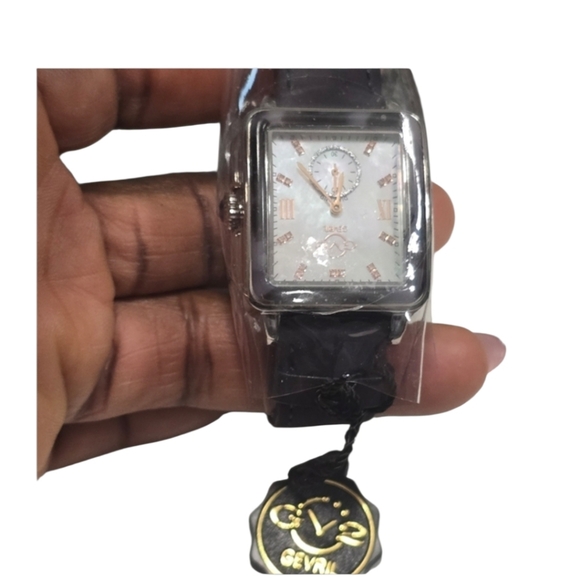 Gevril Accessories - Gevril GV2 Bari Viva Tank Leather Watch Women 32mm Dial Steel Diamond Rectangle